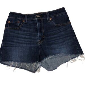 Levis High Rise Denim Shorts Size 26 Blue Stretch Frayed Hem Jean Boho Festival